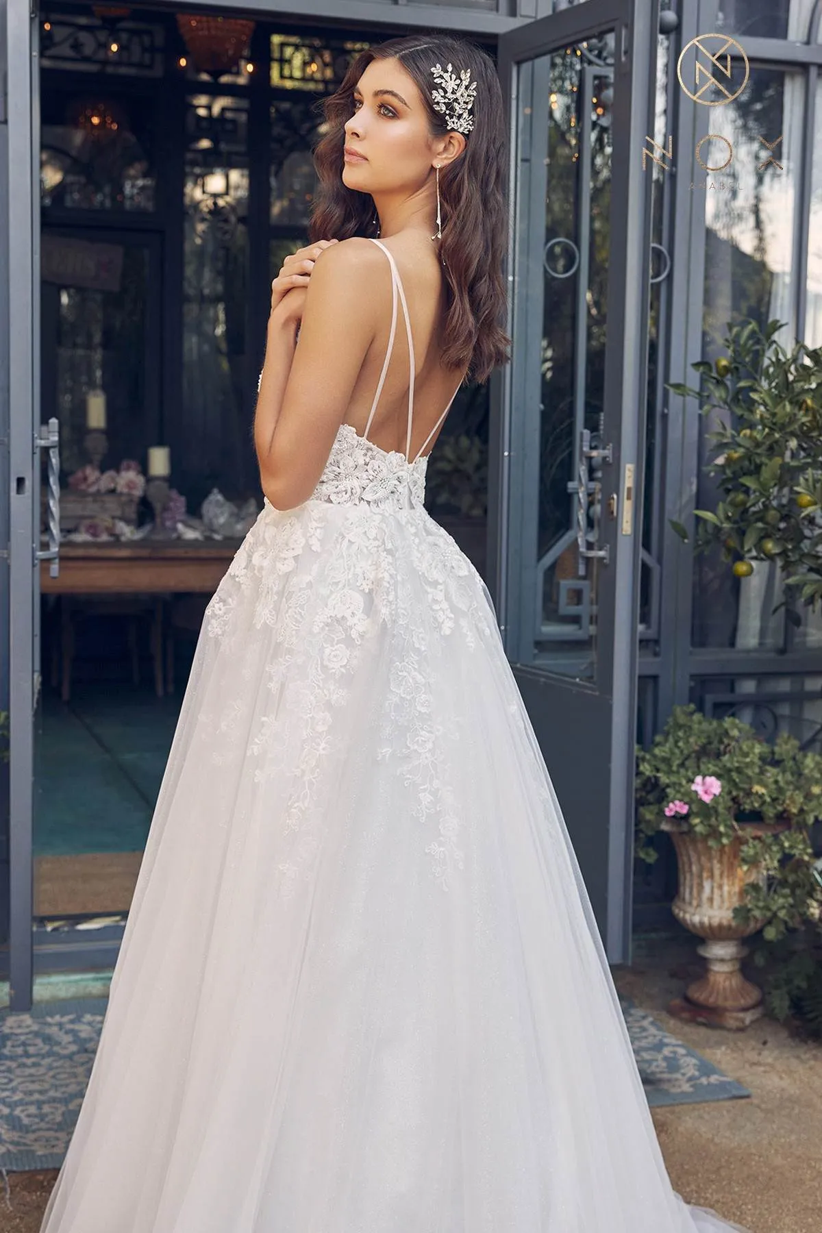 Nox Anabel JE933 Long A-Line Embroidered Bodice Wedding Gown