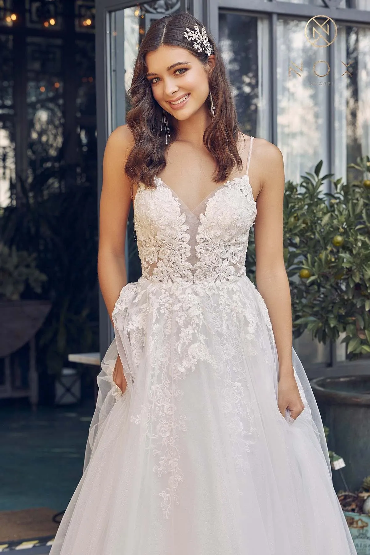 Nox Anabel JE933 Long A-Line Embroidered Bodice Wedding Gown