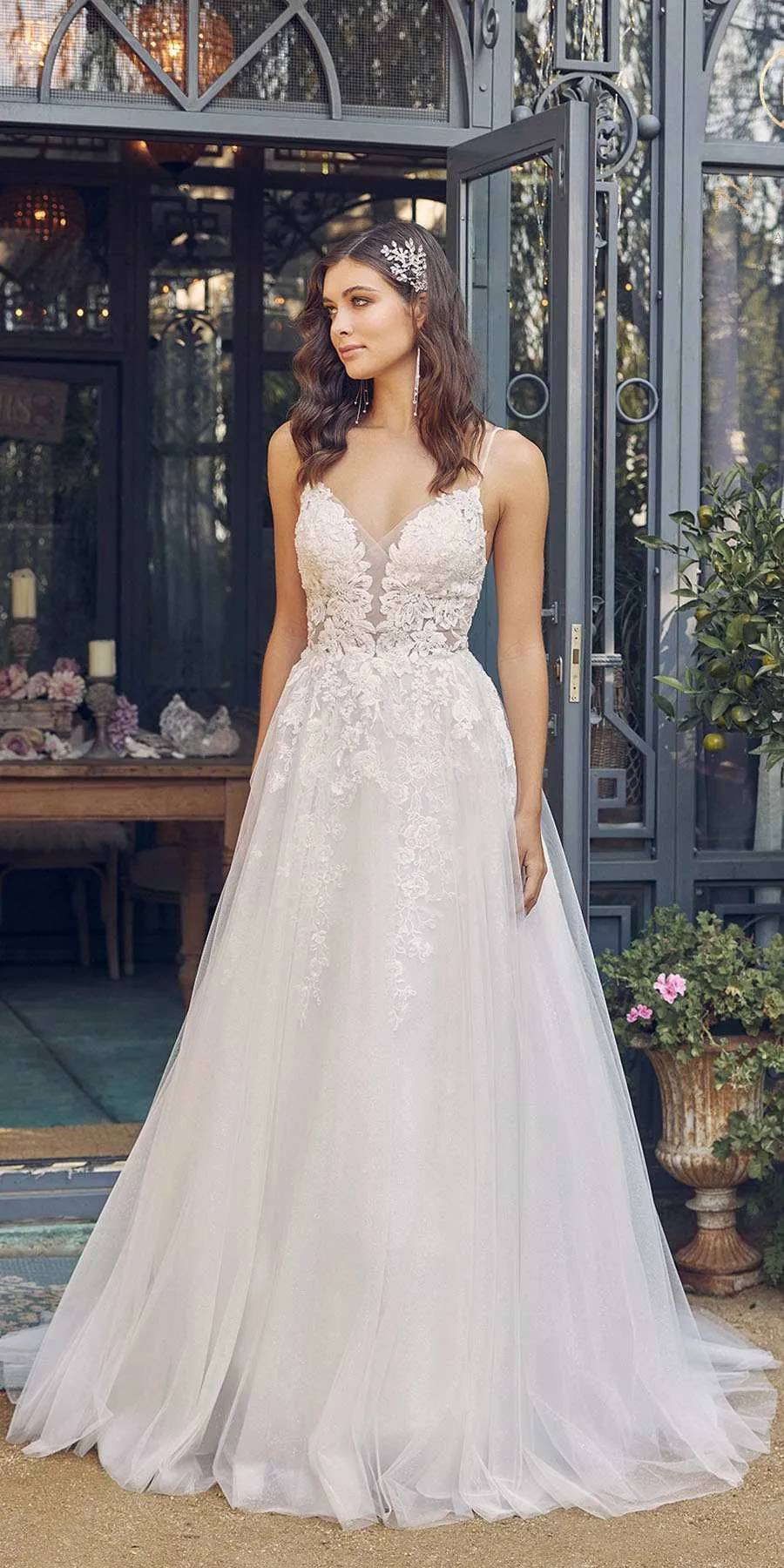 Nox Anabel JE933 Long A-Line Embroidered Bodice Wedding Gown