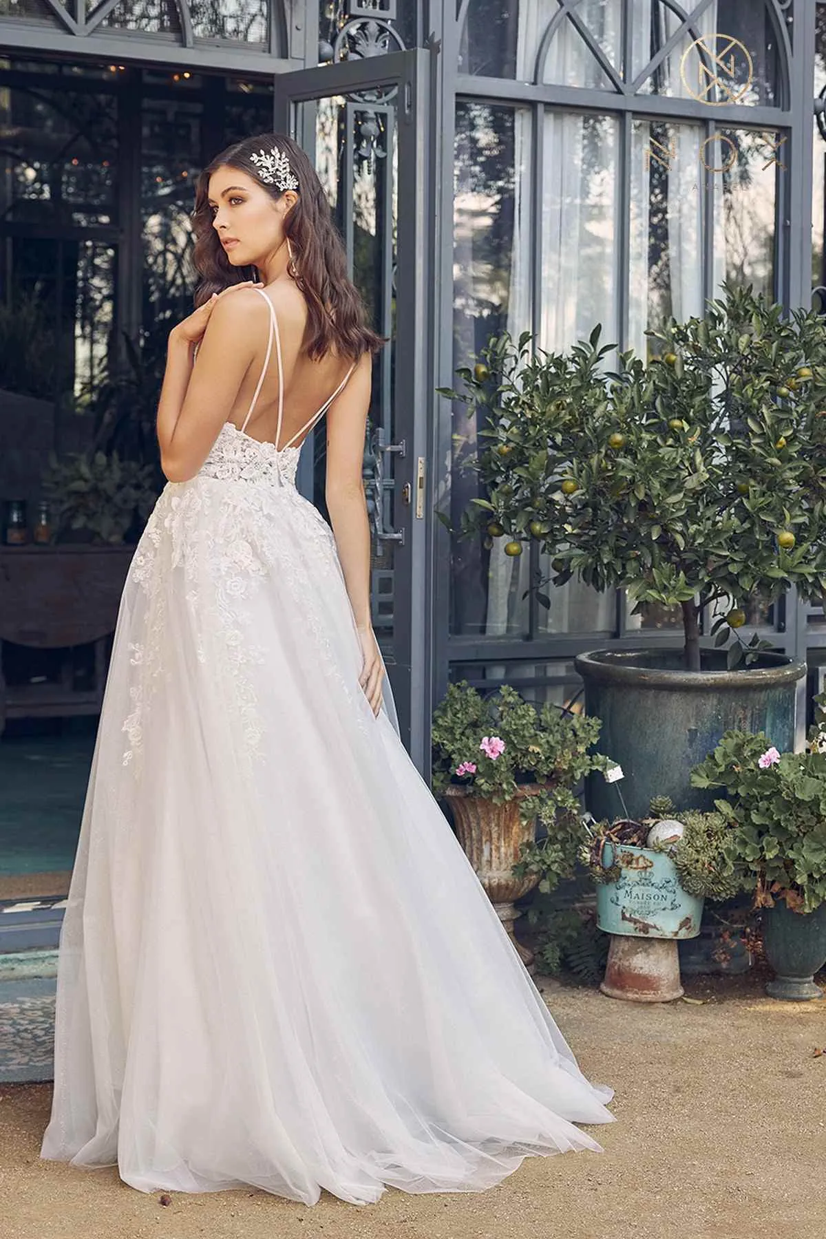 Nox Anabel JE933 Long A-Line Embroidered Bodice Wedding Gown