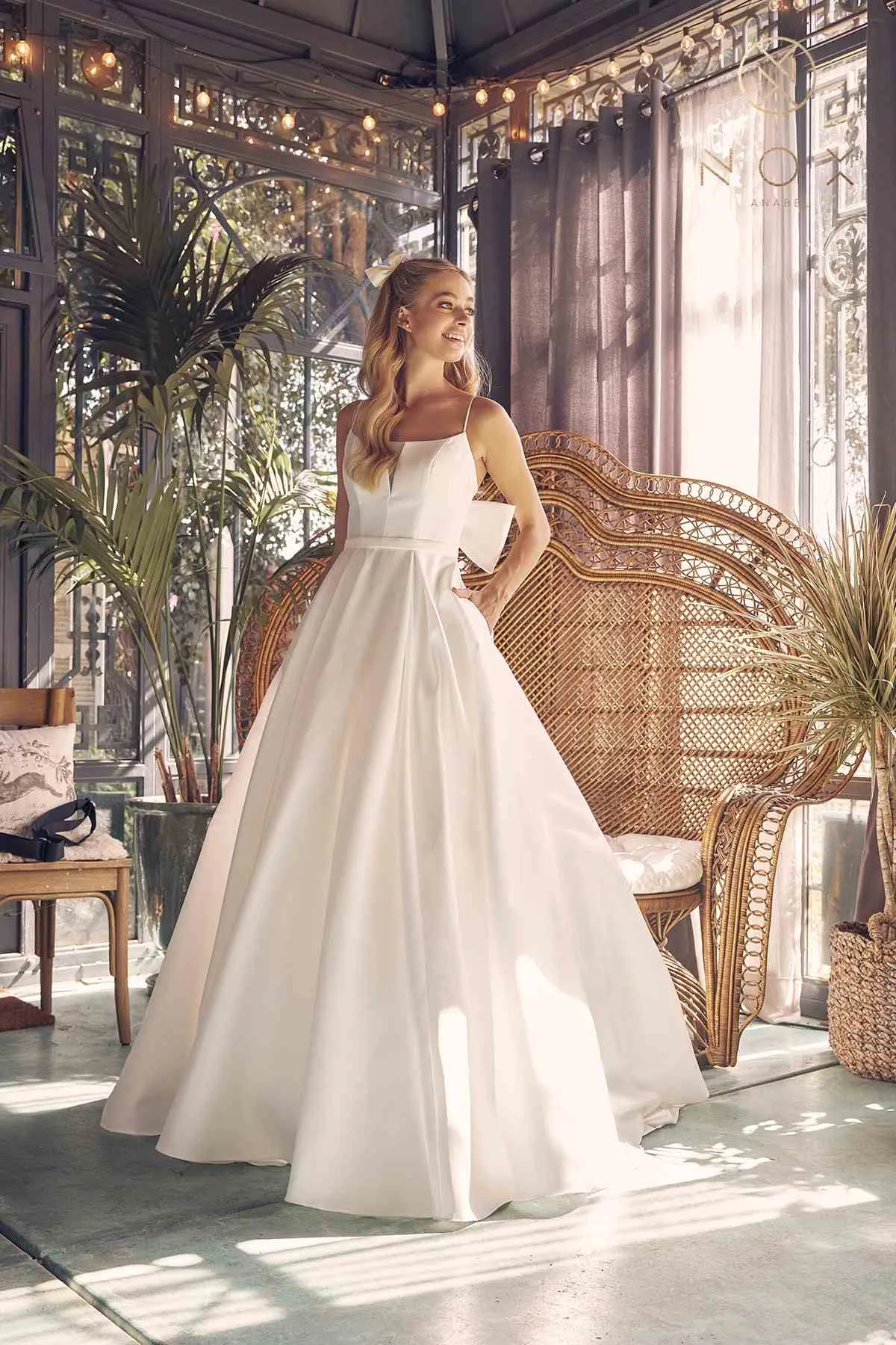 Nox Anabel JE968 Floor Length A-Line Wedding Gown with Pockets