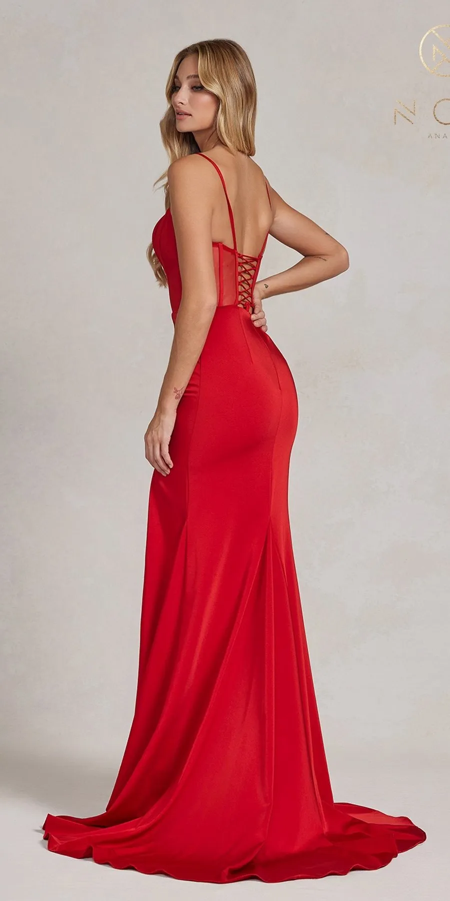 Nox Anabel P1168 Floor Length Sheath Formal Dress with Slit