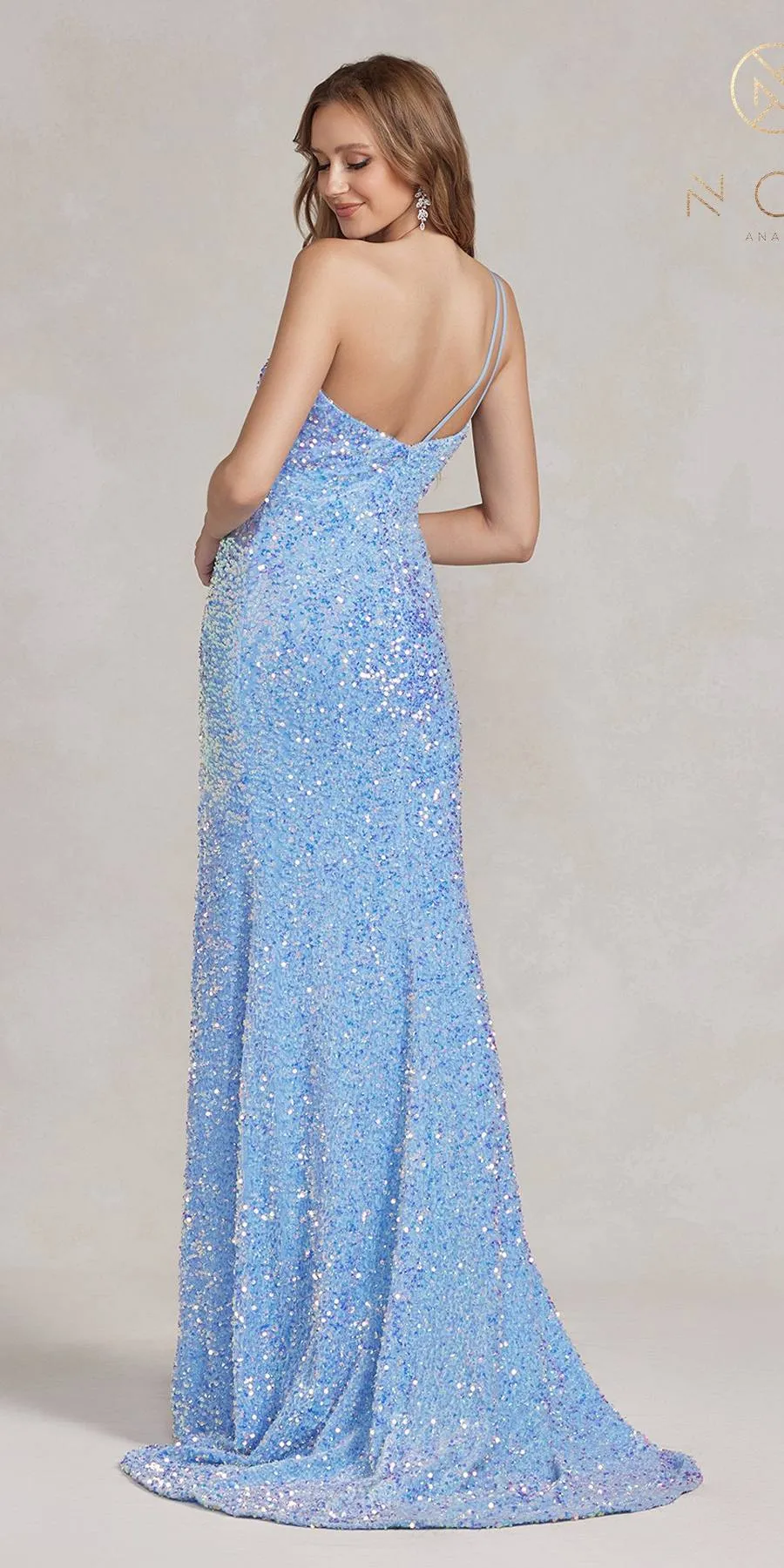 Nox Anabel R1202 Floor Length Fitted Sequin One Shoulder Gown