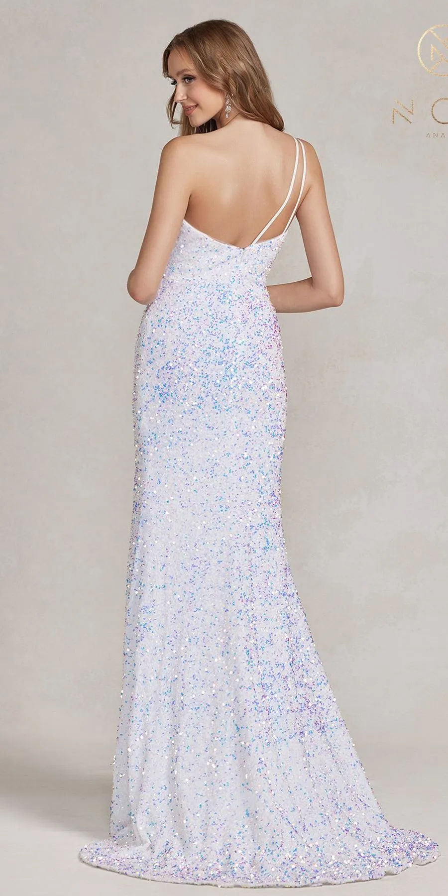 Nox Anabel R1202 Floor Length Fitted Sequin One Shoulder Gown