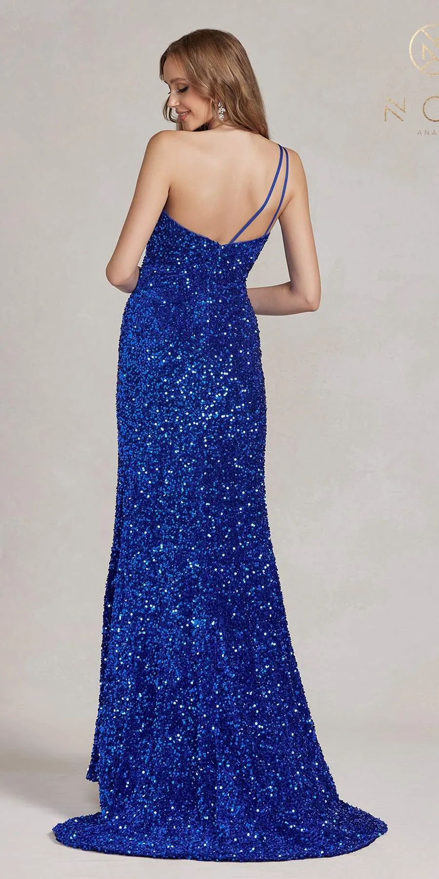 Nox Anabel R1202 Floor Length Fitted Sequin One Shoulder Gown