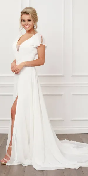 Nox Anabel R471 V-Neckline Cutout Short Sleeves Long A-Line Gown