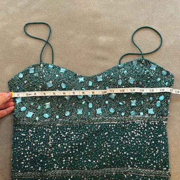 NWT Aidan Mattox Green Embellished Gem Sequin Crystal Chiffon Dress