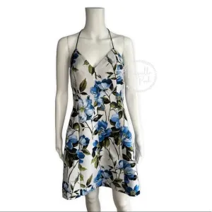 NWT Alice   Olivia Tayla Mini Dress in White & Multi Blue Floral Fit and Flare