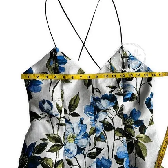 NWT Alice   Olivia Tayla Mini Dress in White & Multi Blue Floral Fit and Flare