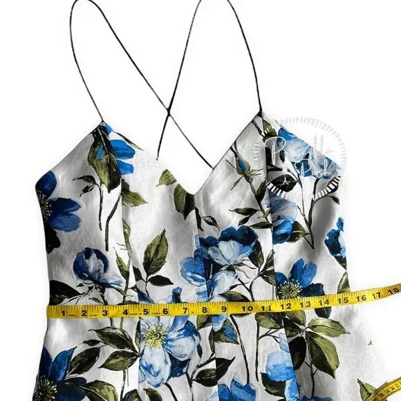 NWT Alice   Olivia Tayla Mini Dress in White & Multi Blue Floral Fit and Flare