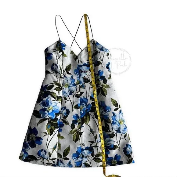 NWT Alice   Olivia Tayla Mini Dress in White & Multi Blue Floral Fit and Flare
