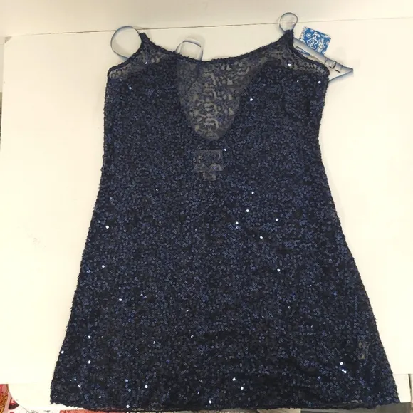 NWT Free People Intimately Navy Sequin mini  Dress Sz S/P