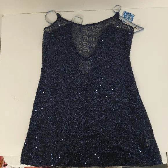 NWT Free People Intimately Navy Sequin mini  Dress Sz S/P
