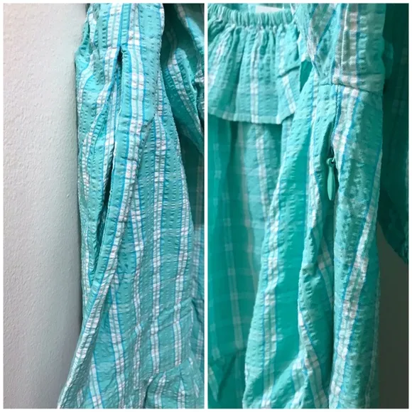 NWT J. Crew Seersucker Ruffleneck Mini Dress, Coastal Preppy J.Crew Factory 14