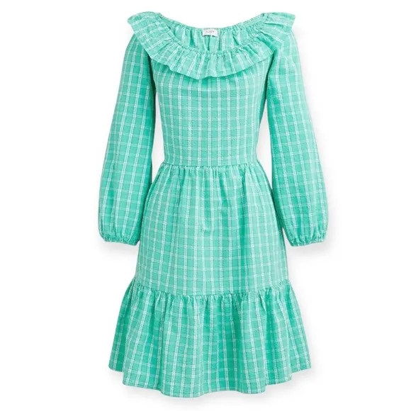 NWT J. Crew Seersucker Ruffleneck Mini Dress, Coastal Preppy J.Crew Factory 14