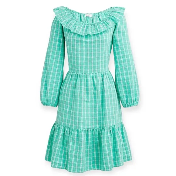 NWT J. Crew Seersucker Ruffleneck Mini Dress, Coastal Preppy J.Crew Factory 14