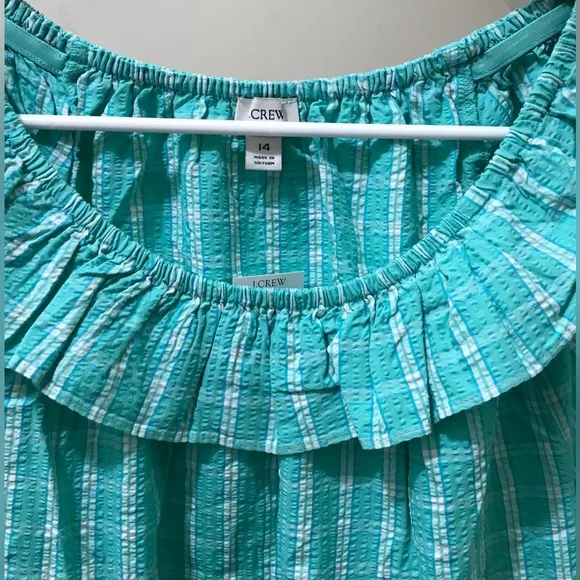 NWT J. Crew Seersucker Ruffleneck Mini Dress, Coastal Preppy J.Crew Factory 14