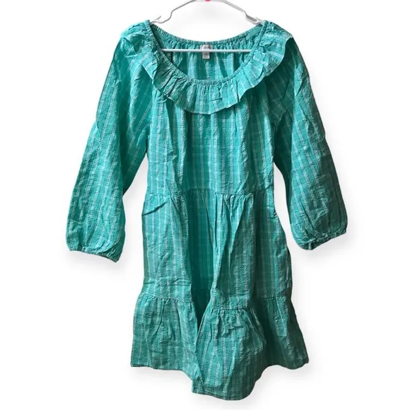 NWT J. Crew Seersucker Ruffleneck Mini Dress, Coastal Preppy J.Crew Factory 14