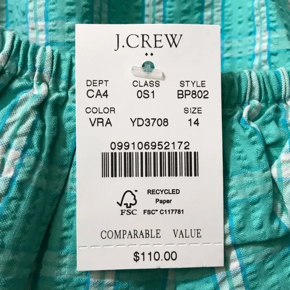 NWT J. Crew Seersucker Ruffleneck Mini Dress, Coastal Preppy J.Crew Factory 14