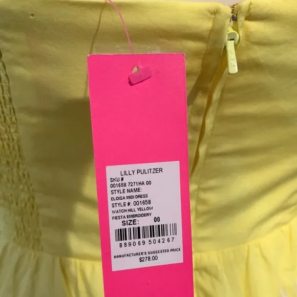 NWT Lilly Pulitzer Eloisa Midi Dress Yellow 00