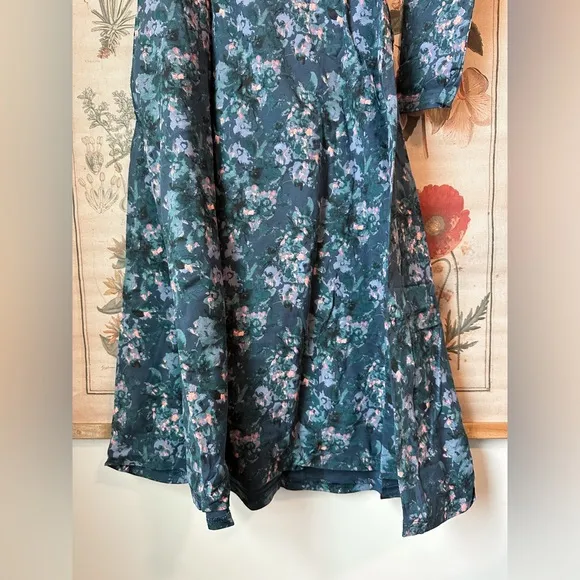 NWT Pact Cloud Floral Fit &amp; Flare One Shoulder Midi Organic Dress Blue Small