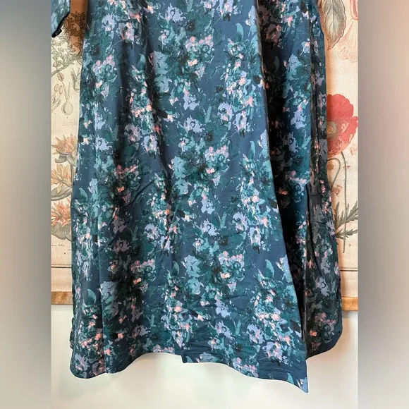 NWT Pact Cloud Floral Fit &amp; Flare One Shoulder Midi Organic Dress Blue Small