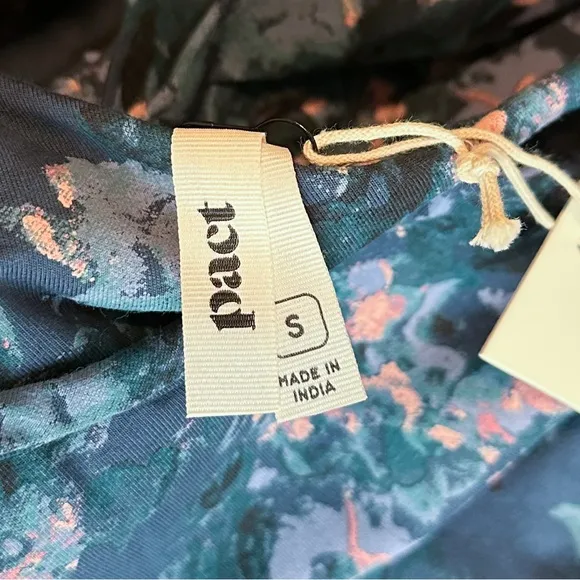 NWT Pact Cloud Floral Fit &amp; Flare One Shoulder Midi Organic Dress Blue Small