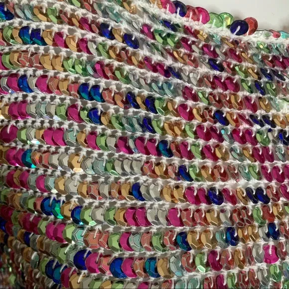 NWT RETROFETE Tara Crochet Dress Rainbow Sequin
