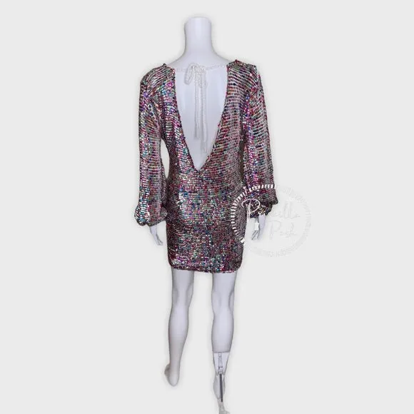 NWT RETROFETE Tara Crochet Dress Rainbow Sequin