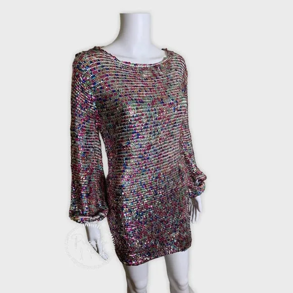 NWT RETROFETE Tara Crochet Dress Rainbow Sequin