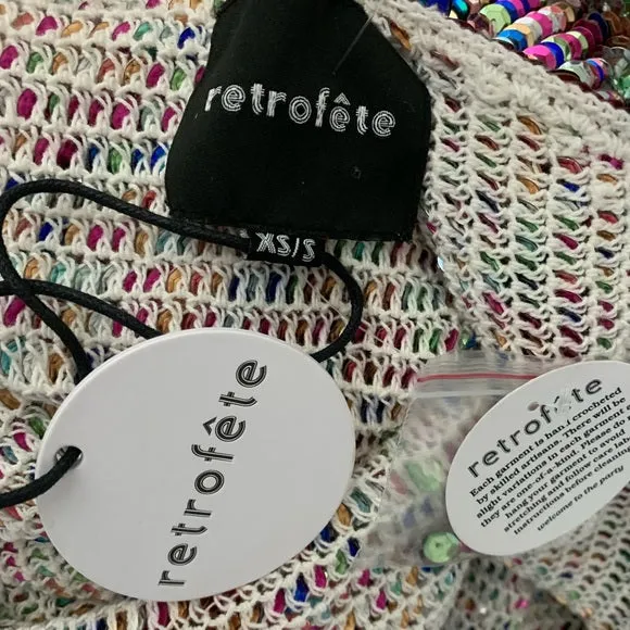 NWT RETROFETE Tara Crochet Dress Rainbow Sequin