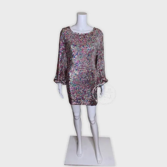 NWT RETROFETE Tara Crochet Dress Rainbow Sequin