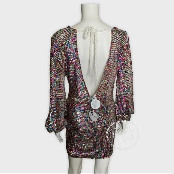 NWT RETROFETE Tara Crochet Dress Rainbow Sequin