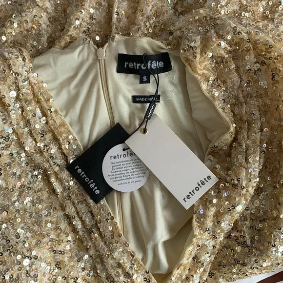 NWT RETROFÊTE Aubrielle sequined mini dress gold