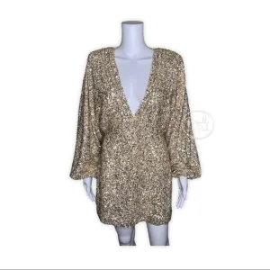 NWT RETROFÊTE Aubrielle sequined mini dress gold