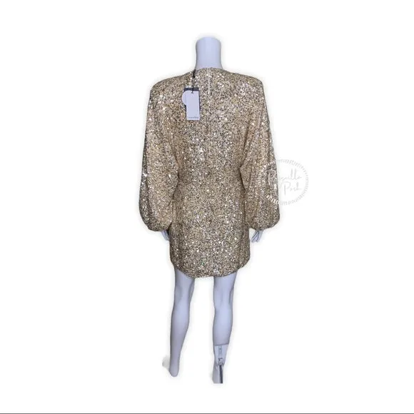 NWT RETROFÊTE Aubrielle sequined mini dress gold