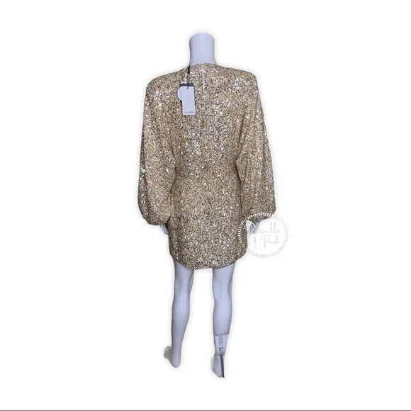 NWT RETROFÊTE Aubrielle sequined mini dress gold