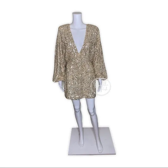 NWT RETROFÊTE Aubrielle sequined mini dress gold