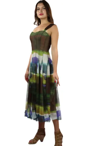 ODETTE Sleeveless Mid Calf Fit N Flare Mesh Dress