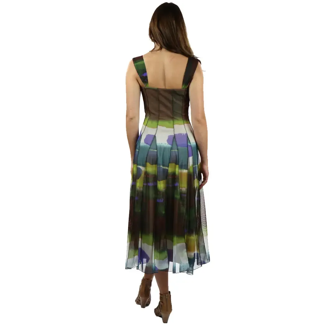 ODETTE Sleeveless Mid Calf Fit N Flare Mesh Dress
