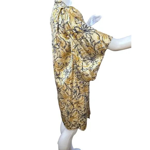 ODYLYNE Robe Gown Bride Wedding Kimono Sleeve 100% Silk FLORAL Size XS