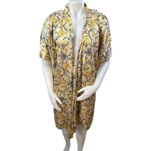 ODYLYNE Robe Gown Bride Wedding Kimono Sleeve 100% Silk FLORAL Size XS