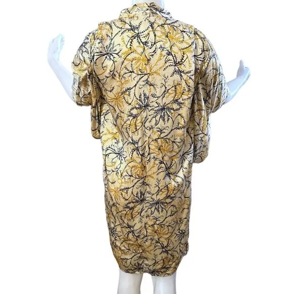 ODYLYNE Robe Gown Bride Wedding Kimono Sleeve 100% Silk FLORAL Size XS