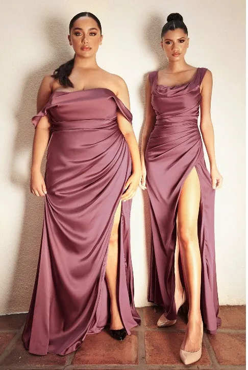 Off shoulder Satin Gown with Slit