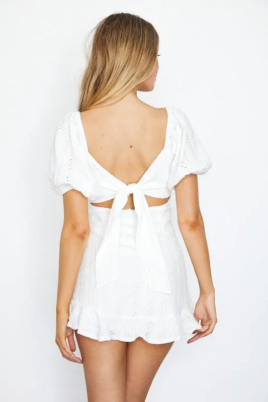 One and Only Collective Inc Textured Eyelet Puff Sleeved Mini Dress