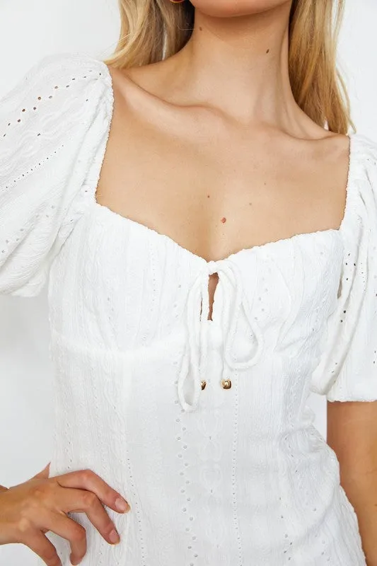 One and Only Collective Inc Textured Eyelet Puff Sleeved Mini Dress