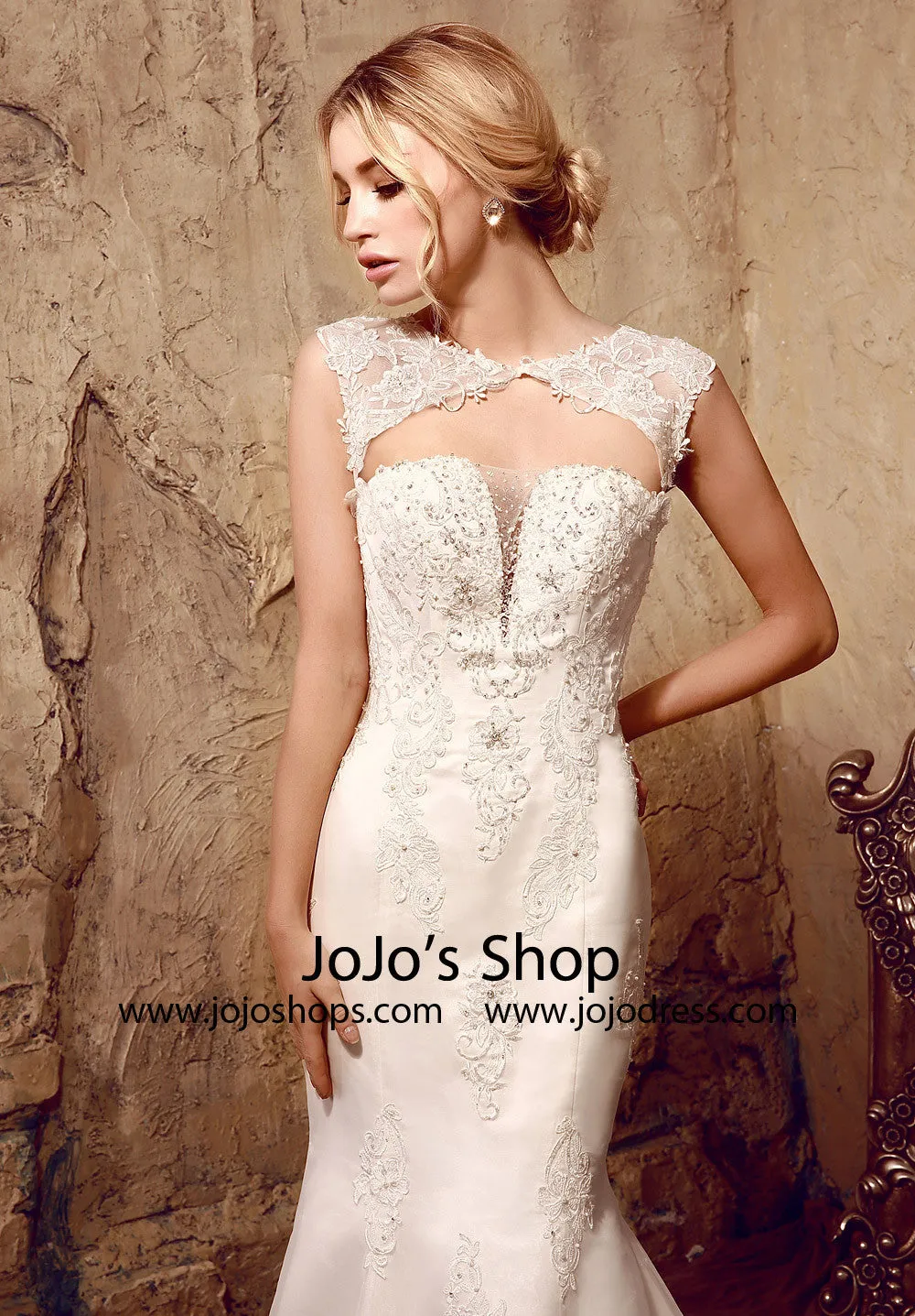 Open Keyhole Back Lace Mermaid Wedding Dress | HL1021