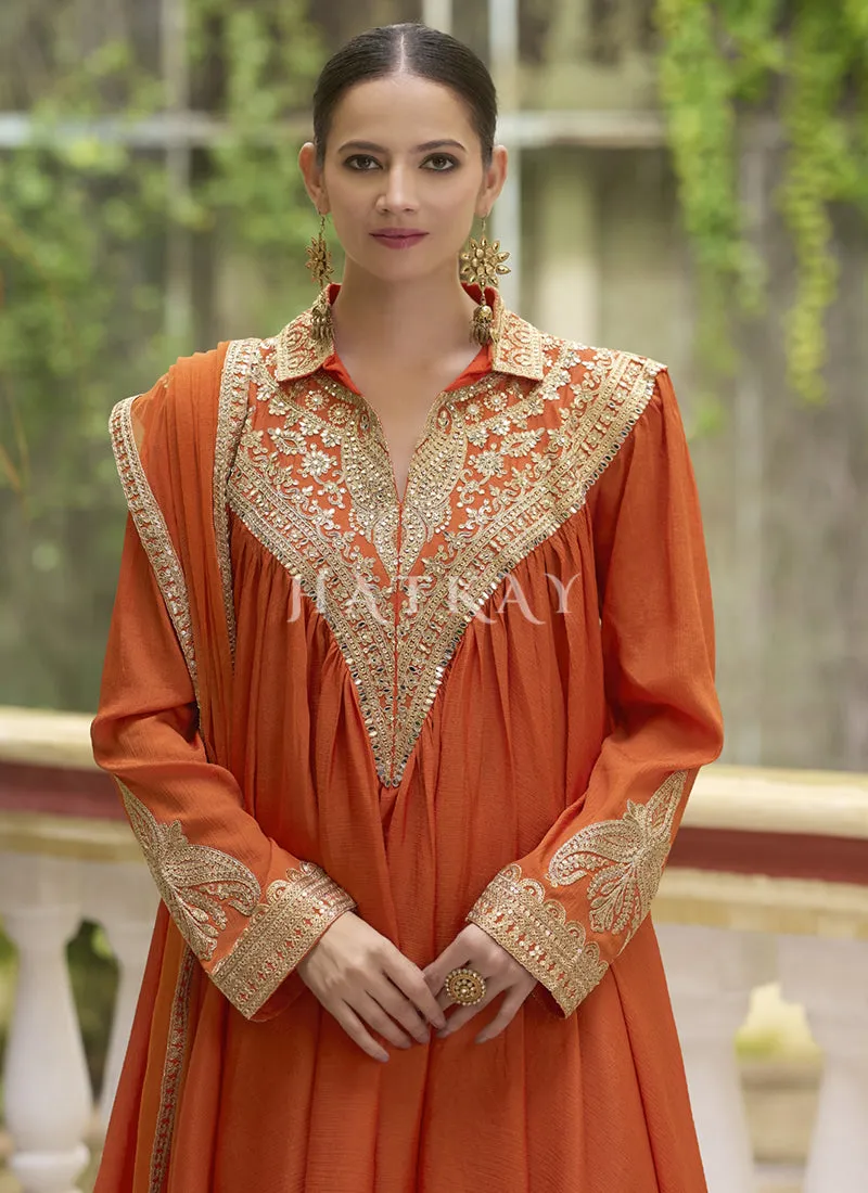 Orange Traditional Dhoti Style Pant Suit