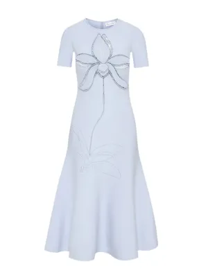Oscar de la Renta Orchid Embroidered Jacquard Midi Dress