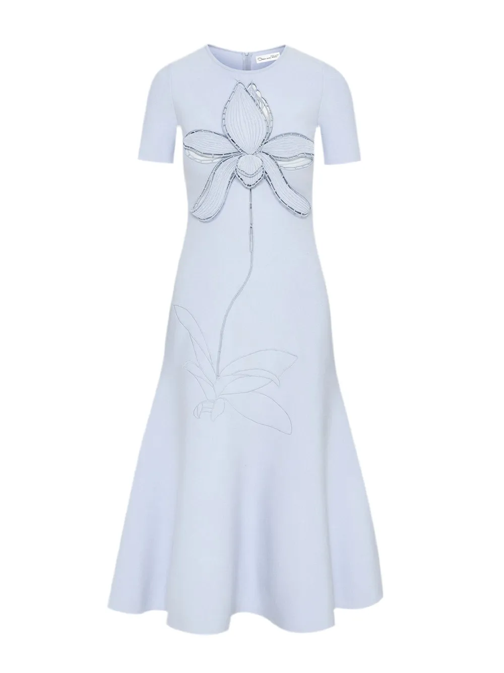 Oscar de la Renta Orchid Embroidered Jacquard Midi Dress